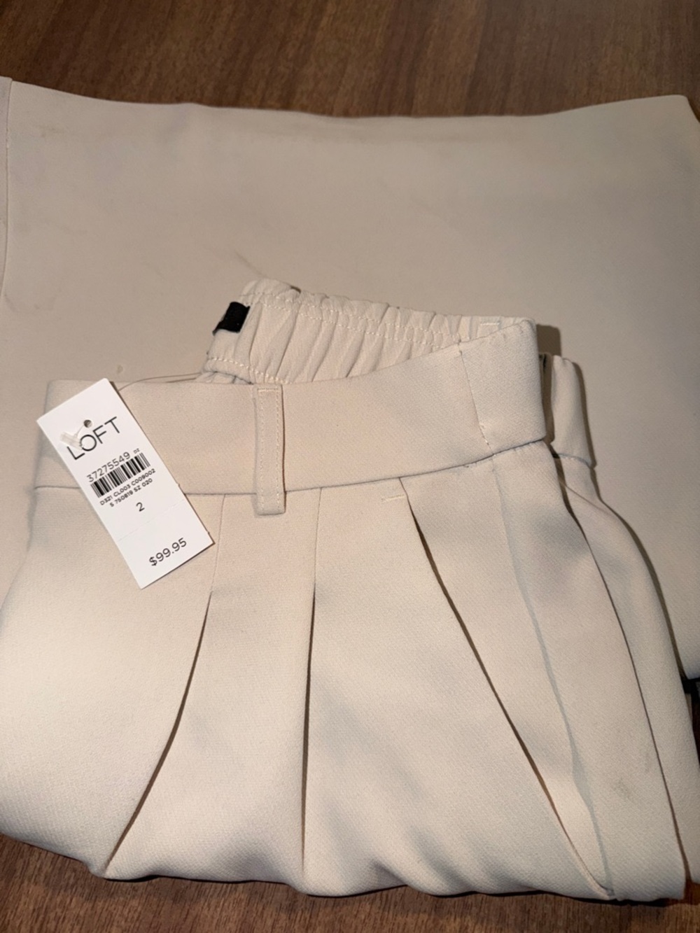 LOFT Cream Pleated Front Trousers with Elastic Waist - Picture 3 of 4